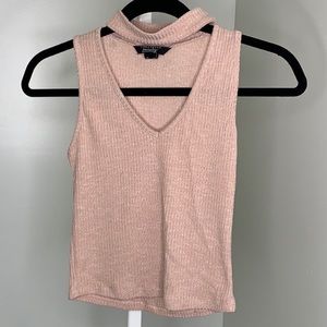Urban Planet Pink Cropped Ribbed Choker Cut-Out Tank Top